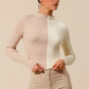 SO ME Color Block Fitted Crop Sweater Top